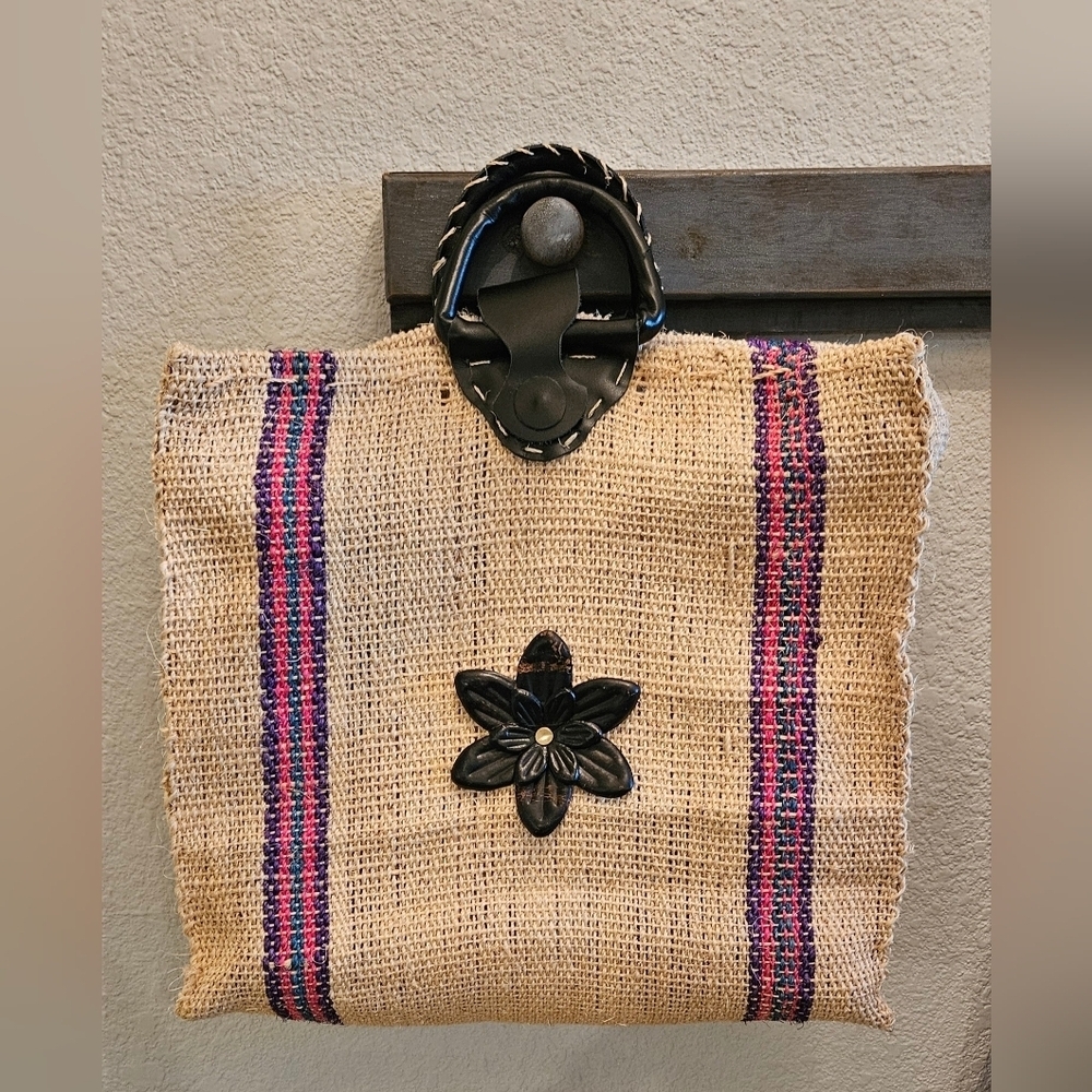 XLarge Straw/Burlap Beach Bag with Leather Handles